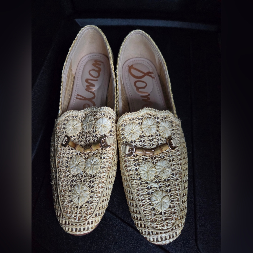 Sam Edelman Woven Raffia Loafers in Natural Beige